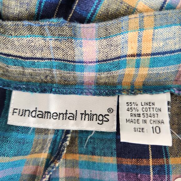 Vintage Fundamental Things Plaid Pleated High Waisted Linen Shorts Teal Purple 2 - Picture 9 of 11